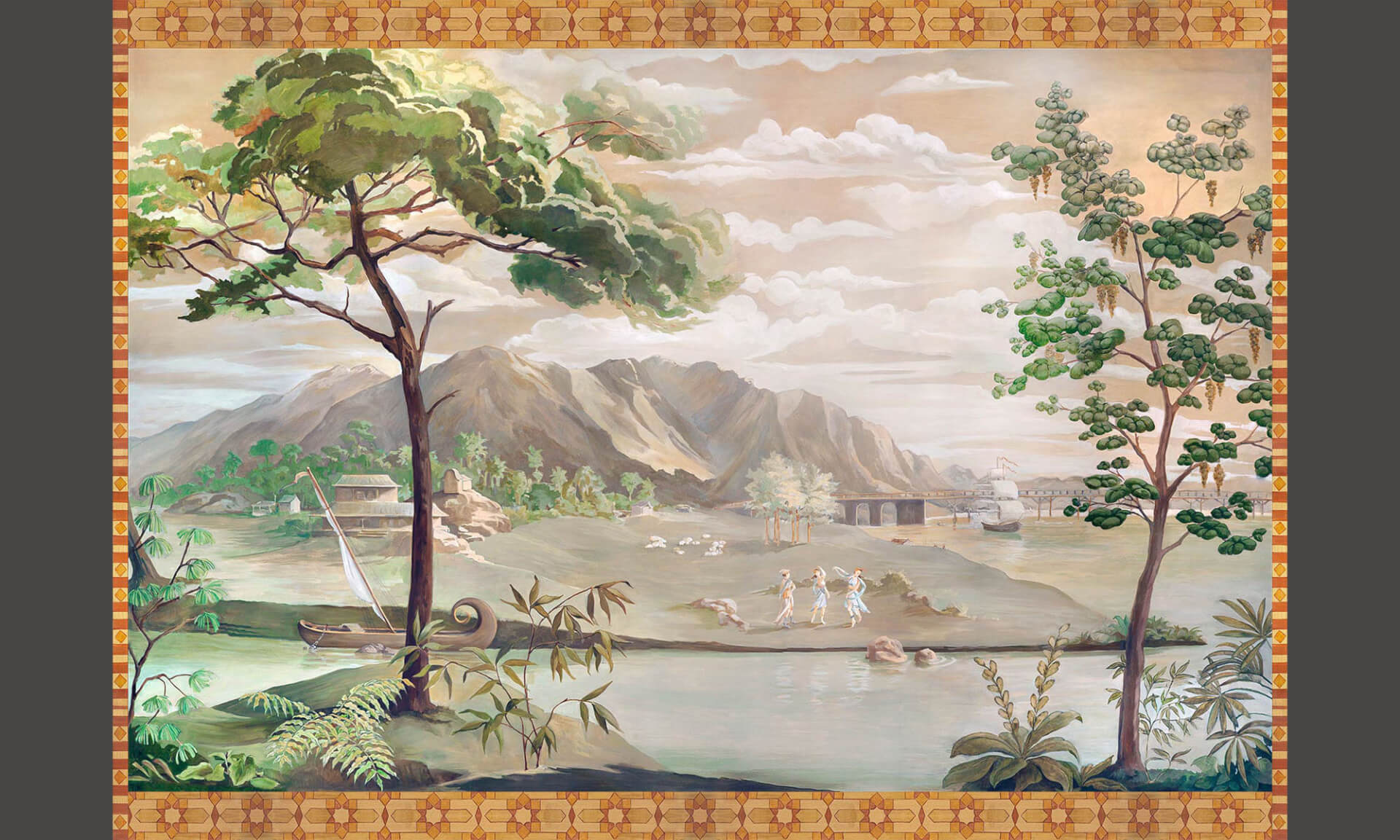 Chinois, Chinoiserie, Panel, Scenic, Wall Covering, Wallpaper, hand painted,