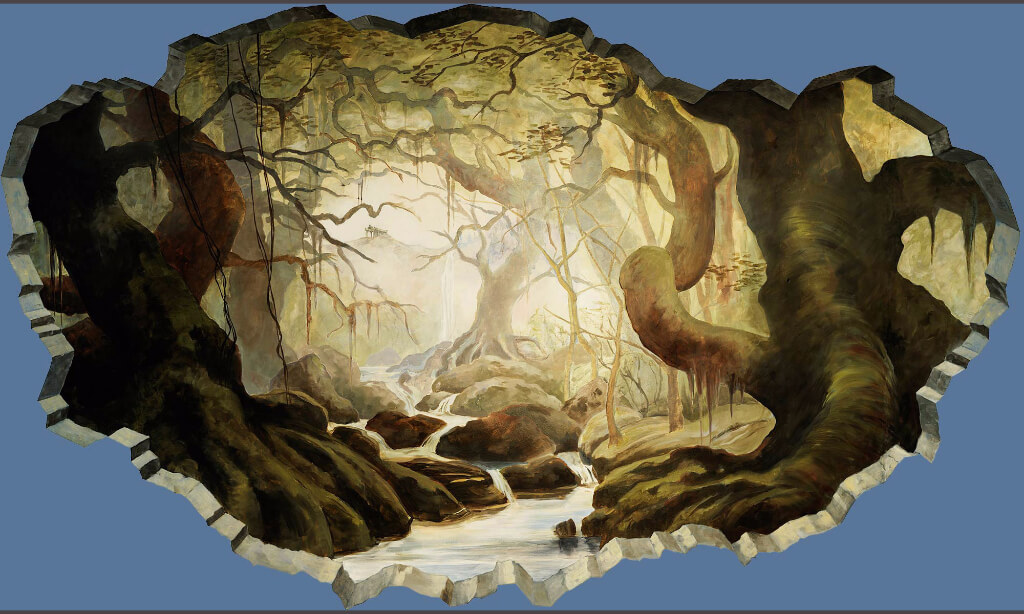 Childrens, Mural, Forest, Scenic, Stream, Wall Covering, panel, Dark, hand painted